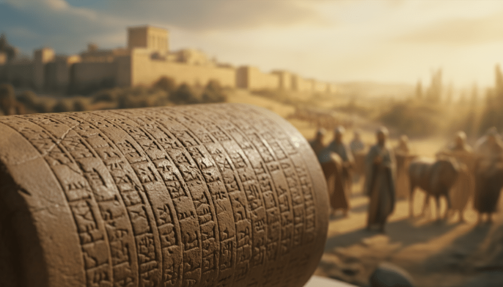 Cyrus Cylinder close up with ancient Persian script