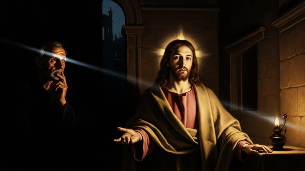 Nicodemus visiting Jesus at night