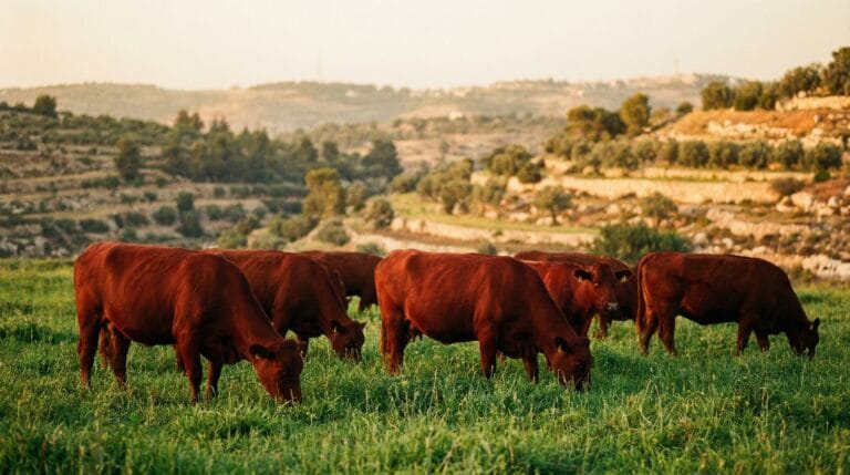 Red Heifers Grazing
